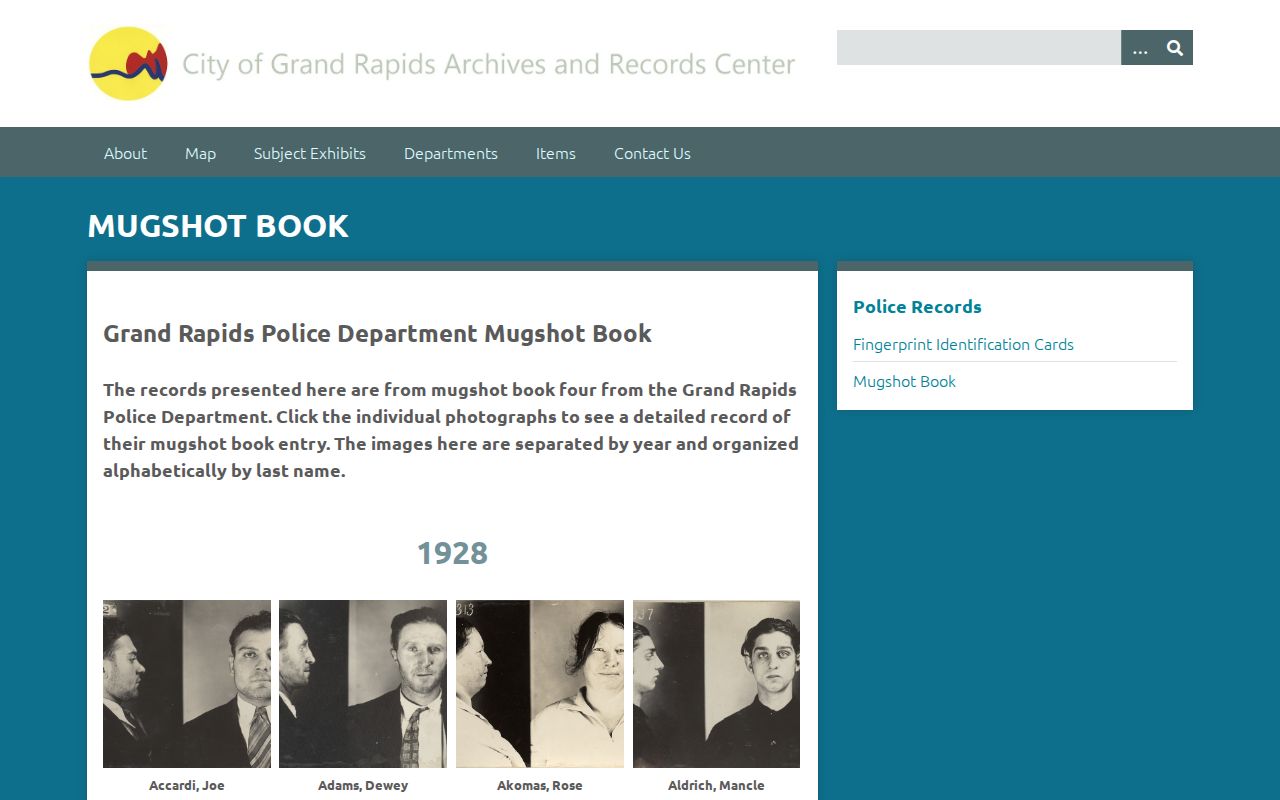 Grand Rapids City Archives historical mugshot book exhibit