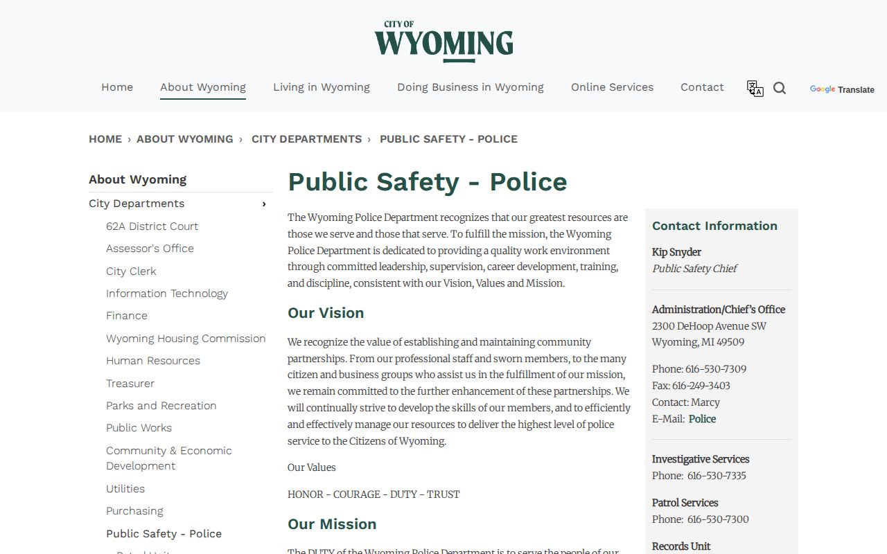 Wyoming Department of Public Safety Police official page